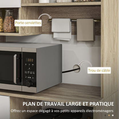 Kitchen Cabinet Buffet Sideboard Storage Cabinet Modern Style with Adjustable Shelves, Drawer, Countertop, Cable Management, for Dining Room, Living Room, 80 x 35 x 180 cm, Wood Effect