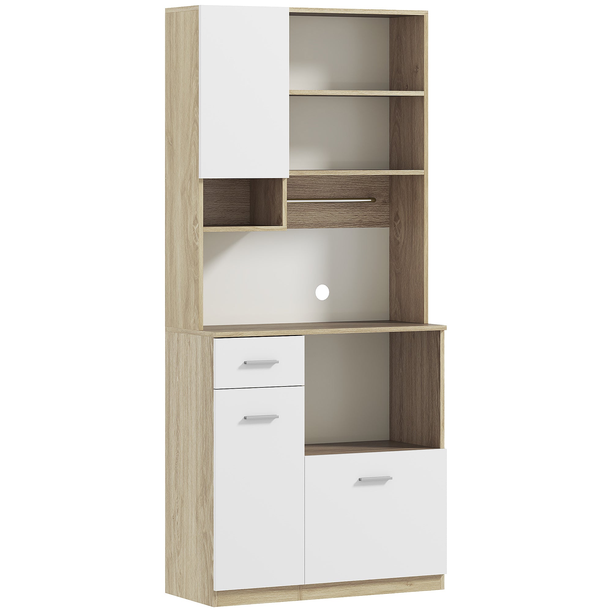Kitchen Cabinet Buffet Sideboard Storage Cabinet Modern Style with Adjustable Shelves, Drawer, Countertop, Cable Management, for Dining Room, Living Room, 80 x 35 x 180 cm, Wood Effect