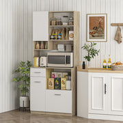 Kitchen Cabinet Buffet Sideboard Storage Cabinet Modern Style with Adjustable Shelves, Drawer, Countertop, Cable Management, for Dining Room, Living Room, 80 x 35 x 180 cm, Wood Effect