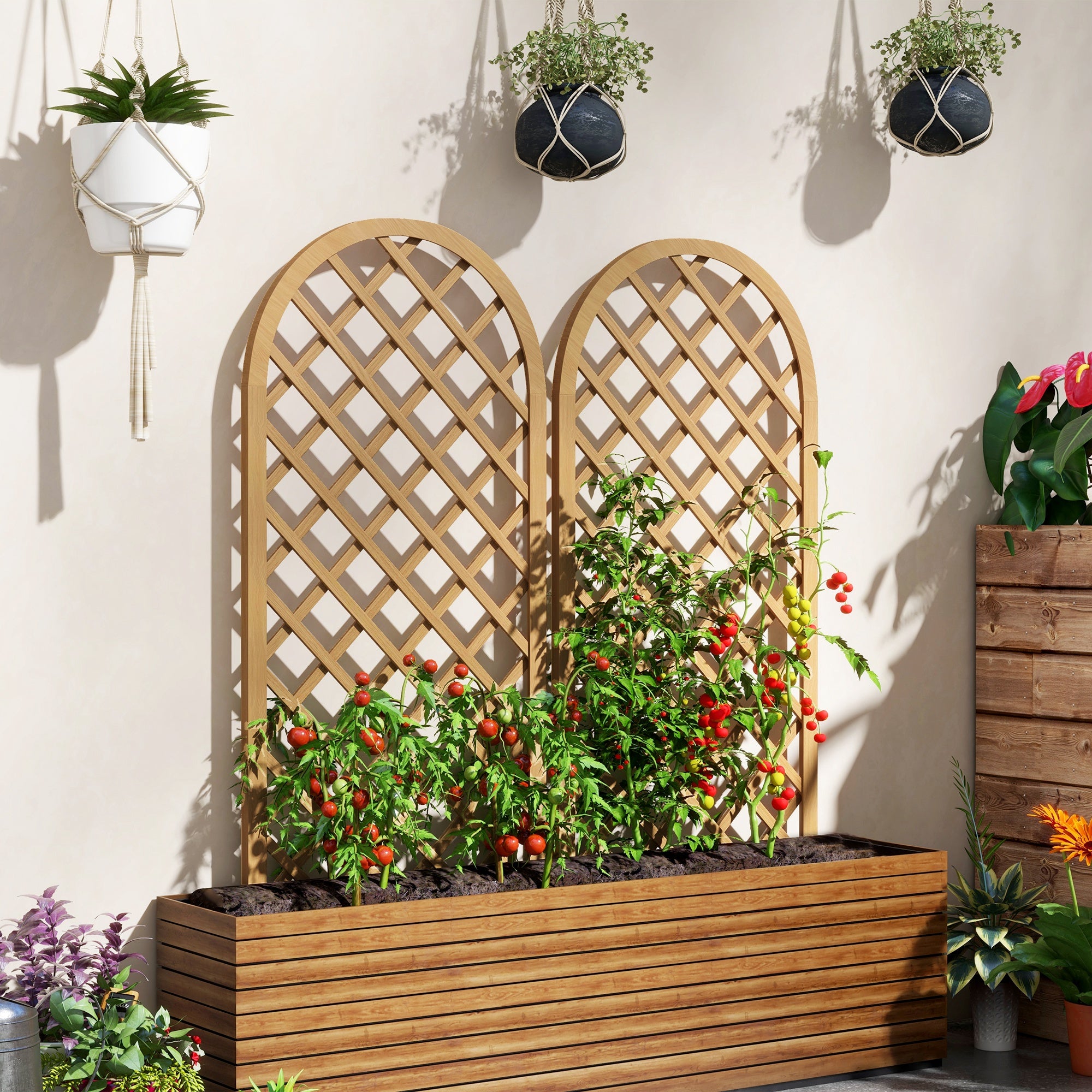 Set of 2 Wooden Garden Grids - Arch Panels for Climbing Plants - Each Panel Dimensions: 60L x 120H cm