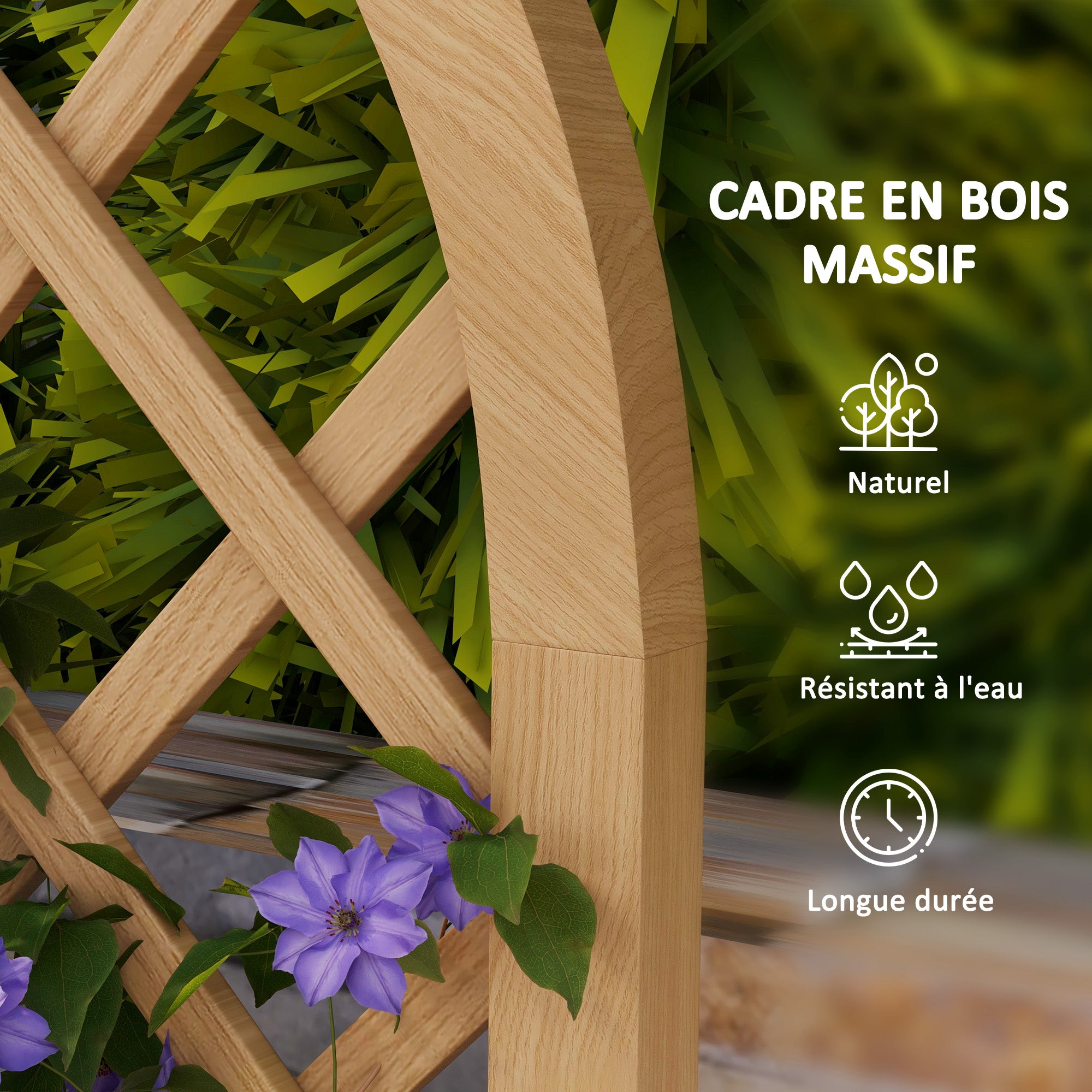 Set of 2 Wooden Garden Grids - Arch Panels for Climbing Plants - Each Panel Dimensions: 60L x 120H cm