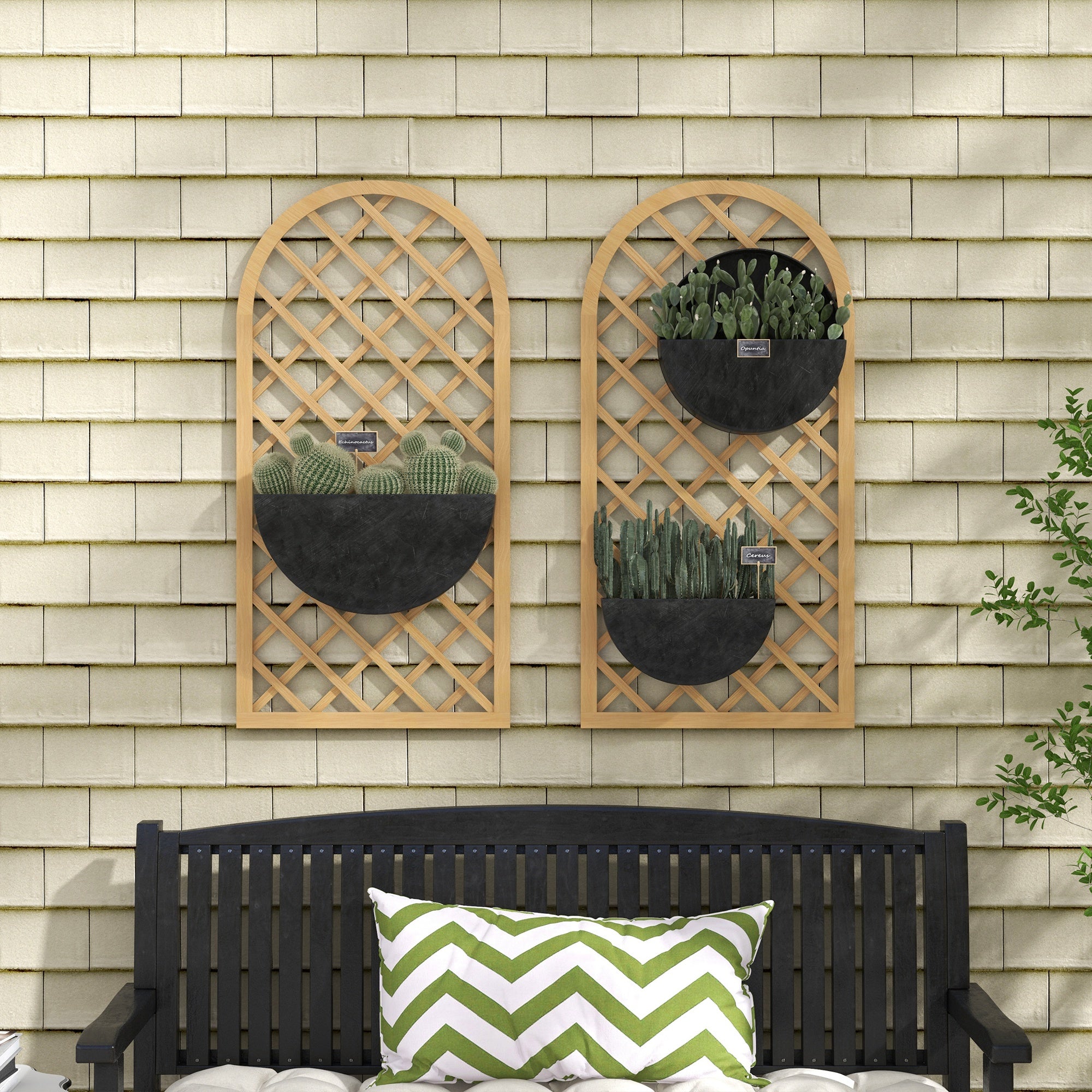 Set of 2 Wooden Garden Grids - Arch Panels for Climbing Plants - Each Panel Dimensions: 60L x 120H cm