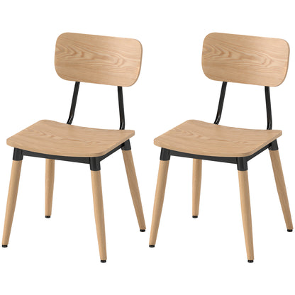 Set of 2 Dining Chairs Modern Kitchen Chairs with Steel Legs and Curved Backrest for Dining Room, Bedroom, Living Room, Natural Wood Effect