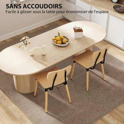 Set of 2 Dining Chairs Modern Kitchen Chairs with Steel Legs and Curved Backrest for Dining Room, Bedroom, Living Room, Natural Wood Effect