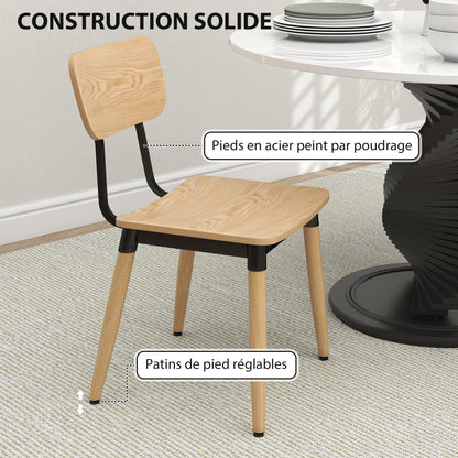 Set of 2 Dining Chairs Modern Kitchen Chairs with Steel Legs and Curved Backrest for Dining Room, Bedroom, Living Room, Natural Wood Effect