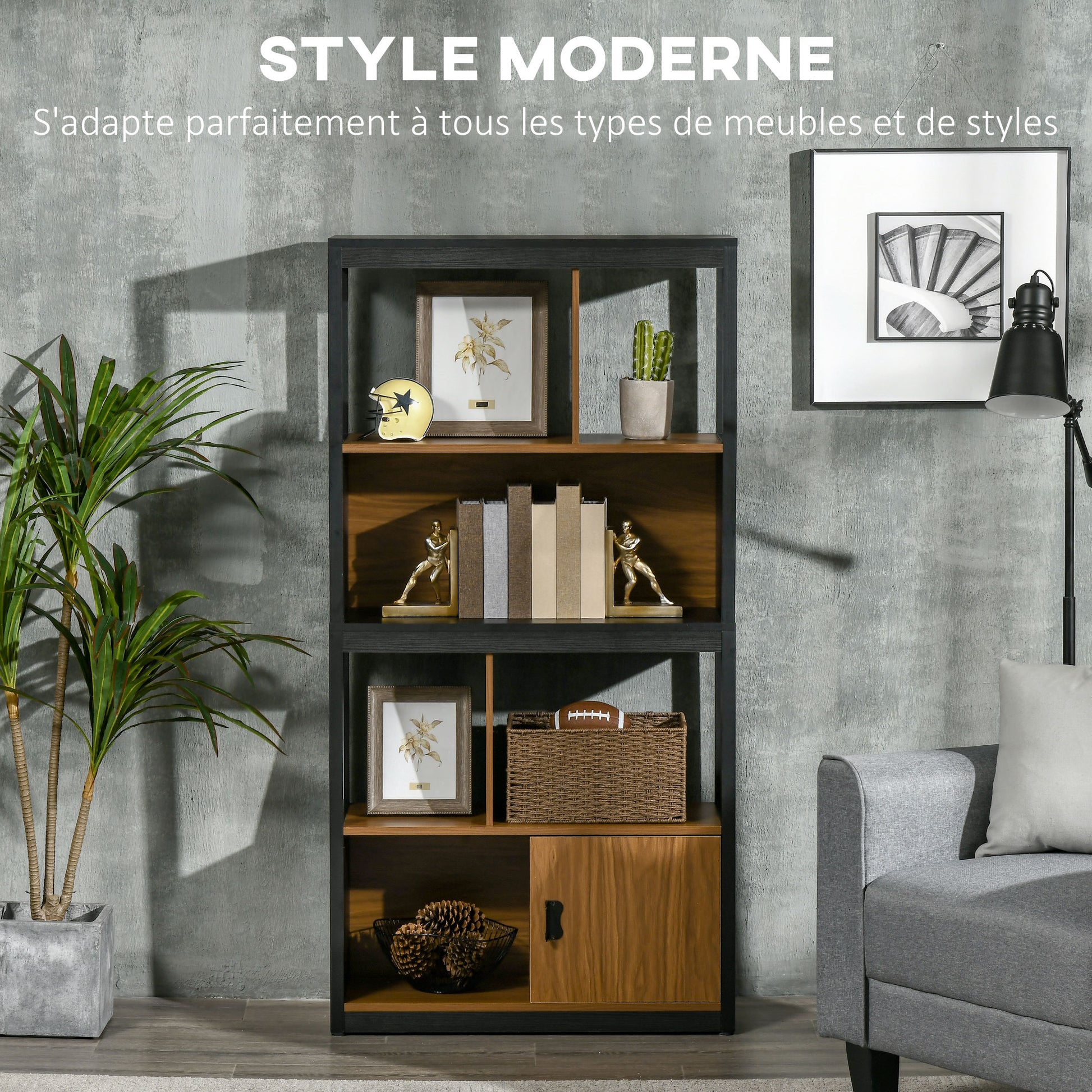 Bookshelf Storage Shelf Furniture 4 Levels and 1 Door for Living Room Bedroom Office 76.5 x 30 x 150 cm