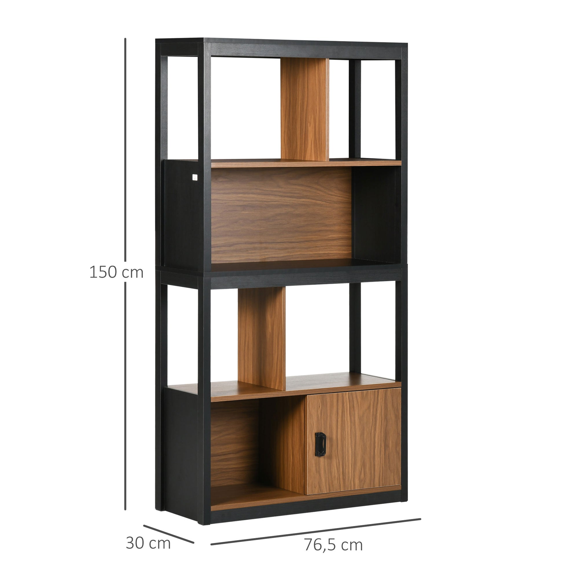 Bookshelf Storage Shelf Furniture 4 Levels and 1 Door for Living Room Bedroom Office 76.5 x 30 x 150 cm