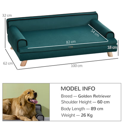Scandinavian Design Sofa for Dog Cat with Fluffy Removable Cushion Solid Wood Legs 100 x 62 x 32 cm Duck Blue