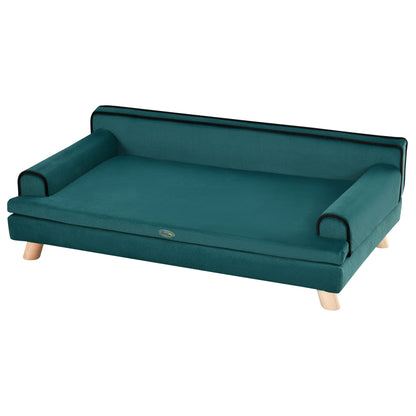 Scandinavian Design Sofa for Dog Cat with Fluffy Removable Cushion Solid Wood Legs 100 x 62 x 32 cm Duck Blue