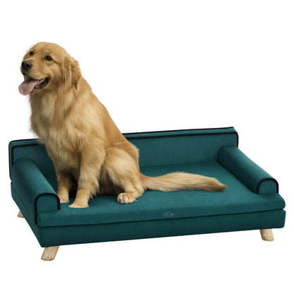 Scandinavian Design Sofa for Dog Cat with Fluffy Removable Cushion Solid Wood Legs 100 x 62 x 32 cm Duck Blue