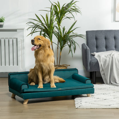 Scandinavian Design Sofa for Dog Cat with Fluffy Removable Cushion Solid Wood Legs 100 x 62 x 32 cm Duck Blue