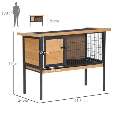 Wooden Rabbit Cage on Legs, Outdoor Hutch for Rodents, Guinea Pigs with Opening Roof - dim. 91.5L x 45W x 70H cm