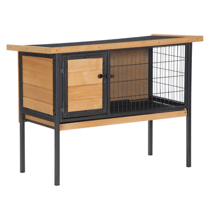 Wooden Rabbit Cage on Legs, Outdoor Hutch for Rodents, Guinea Pigs with Opening Roof - dim. 91.5L x 45W x 70H cm