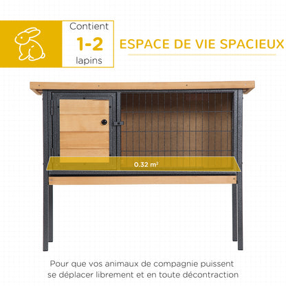 Wooden Rabbit Cage on Legs, Outdoor Hutch for Rodents, Guinea Pigs with Opening Roof - dim. 91.5L x 45W x 70H cm