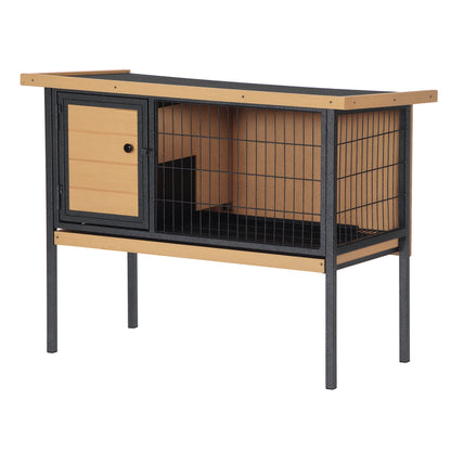 Wooden Rabbit Cage on Legs, Outdoor Hutch for Rodents, Guinea Pigs with Opening Roof - dim. 91.5L x 45W x 70H cm