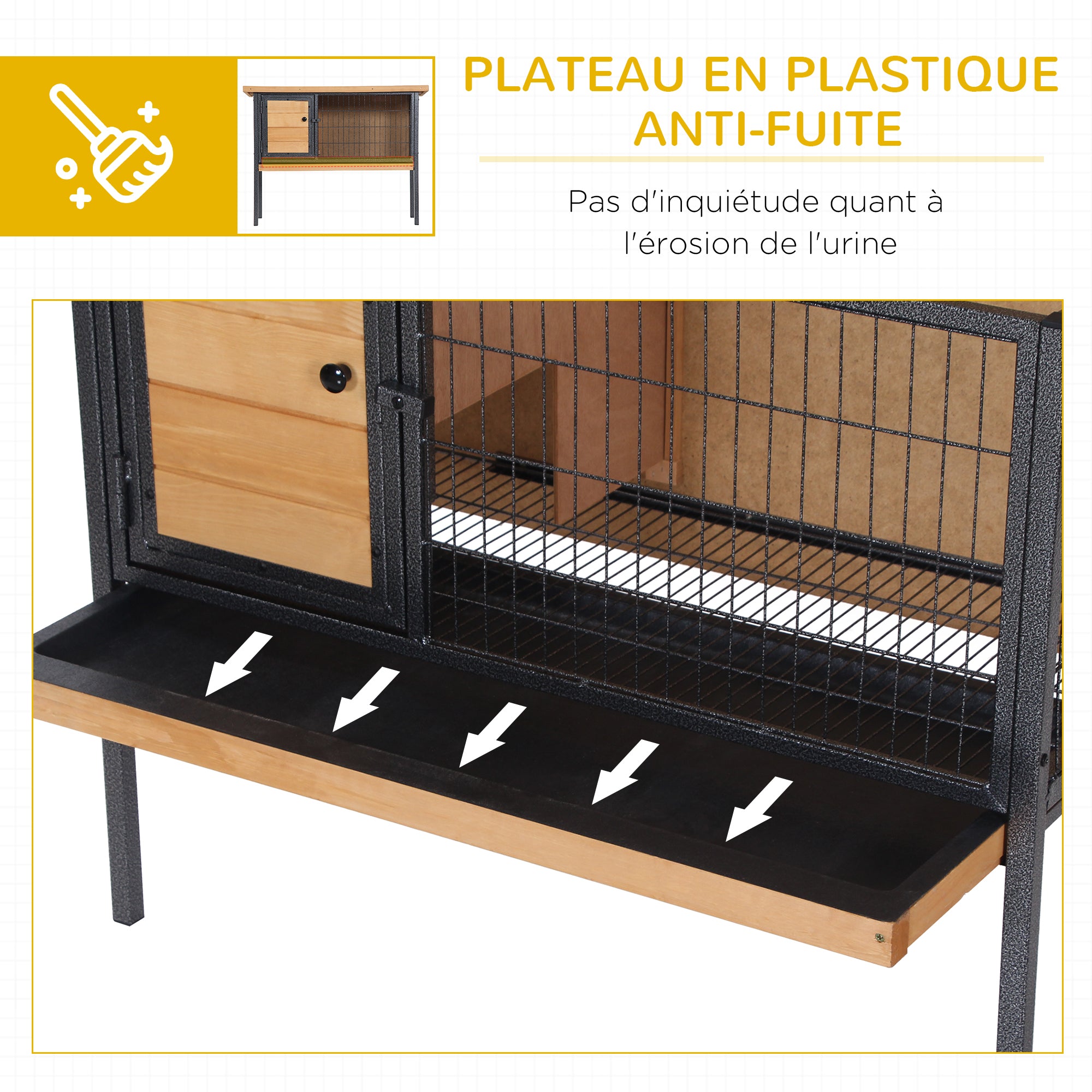 Wooden Rabbit Cage on Legs, Outdoor Hutch for Rodents, Guinea Pigs with Opening Roof - dim. 91.5L x 45W x 70H cm