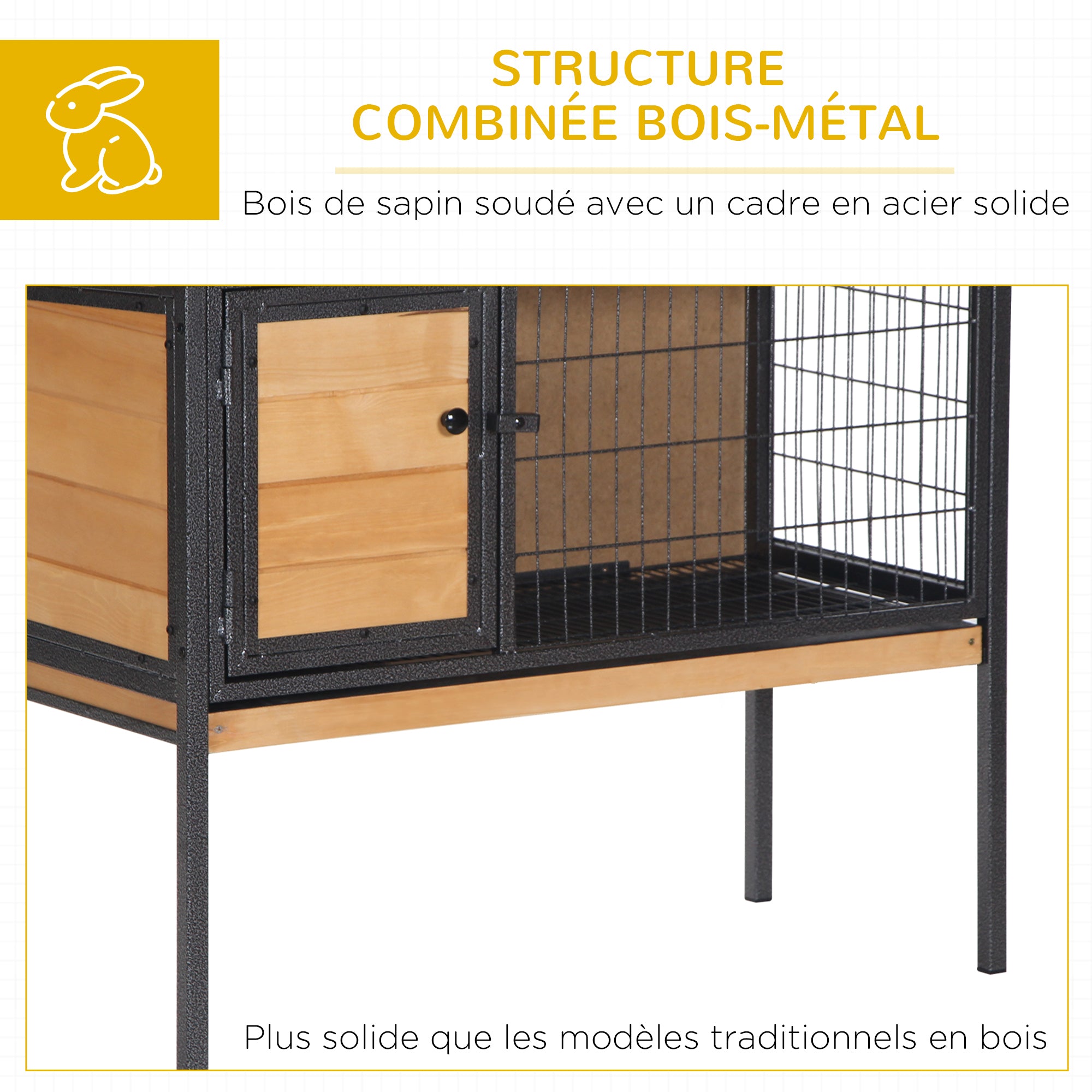 Wooden Rabbit Cage on Legs, Outdoor Hutch for Rodents, Guinea Pigs with Opening Roof - dim. 91.5L x 45W x 70H cm