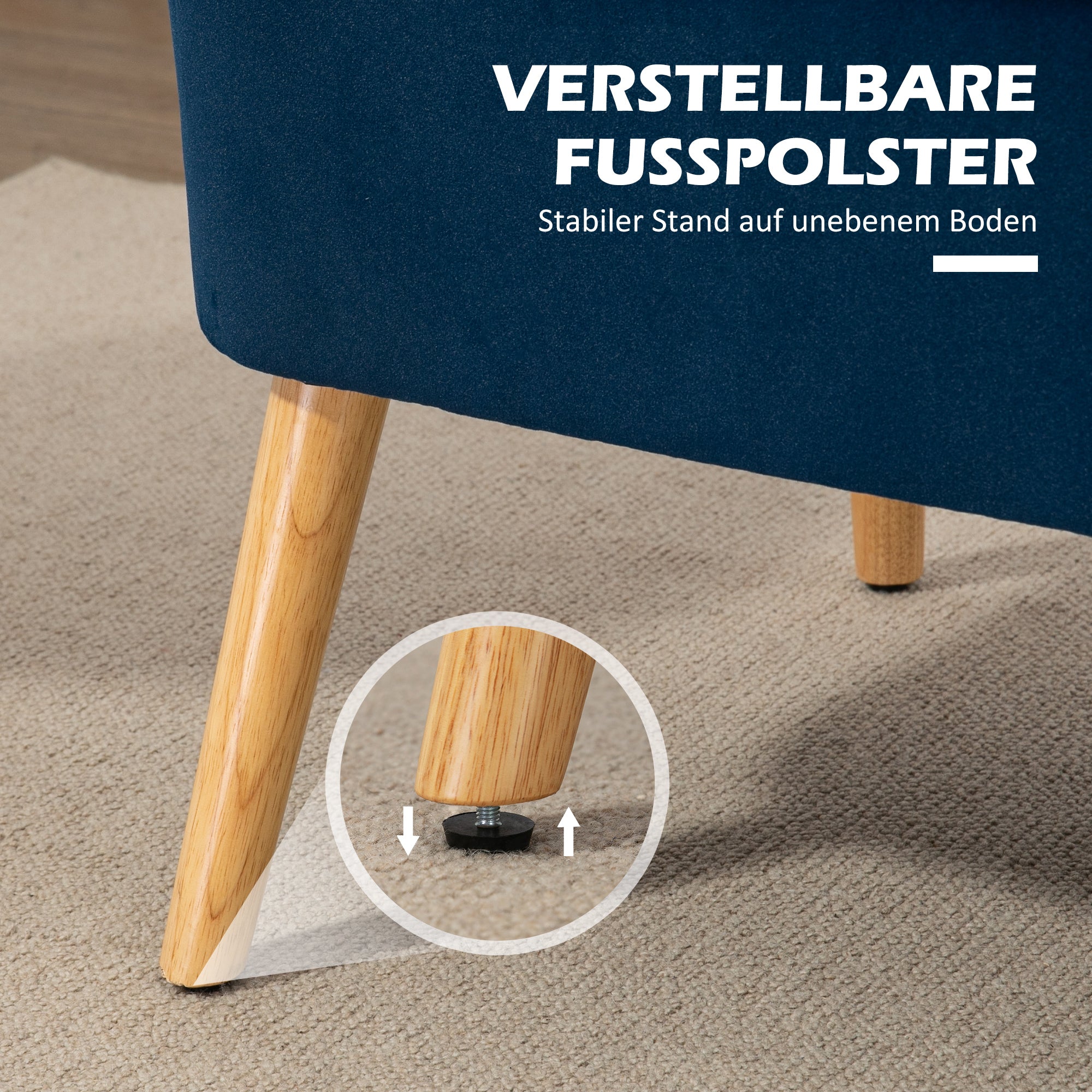 2-Seater Loveseat Sofa, Small Velvet-Effect Upholstered Couch for Living Room or Bedroom — Dark Blue, 46" x 22" x 30"