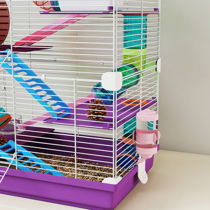 Hamster Cage 4 Levels with Tunnels Feeder Wheel House Ladders dim. 46L x 30W x 58H cm Violet