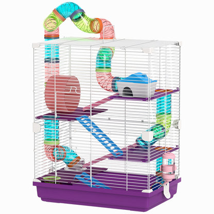 Hamster Cage 4 Levels with Tunnels Feeder Wheel House Ladders dim. 46L x 30W x 58H cm Violet