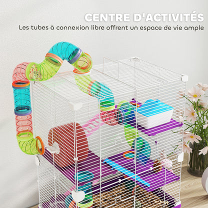 Hamster Cage 4 Levels with Tunnels Feeder Wheel House Ladders dim. 46L x 30W x 58H cm Violet