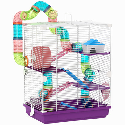 Hamster Cage 4 Levels with Tunnels Feeder Wheel House Ladders dim. 46L x 30W x 58H cm Violet