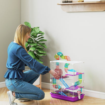 Hamster Cage 4 Levels with Tunnels Feeder Wheel House Ladders dim. 46L x 30W x 58H cm Violet