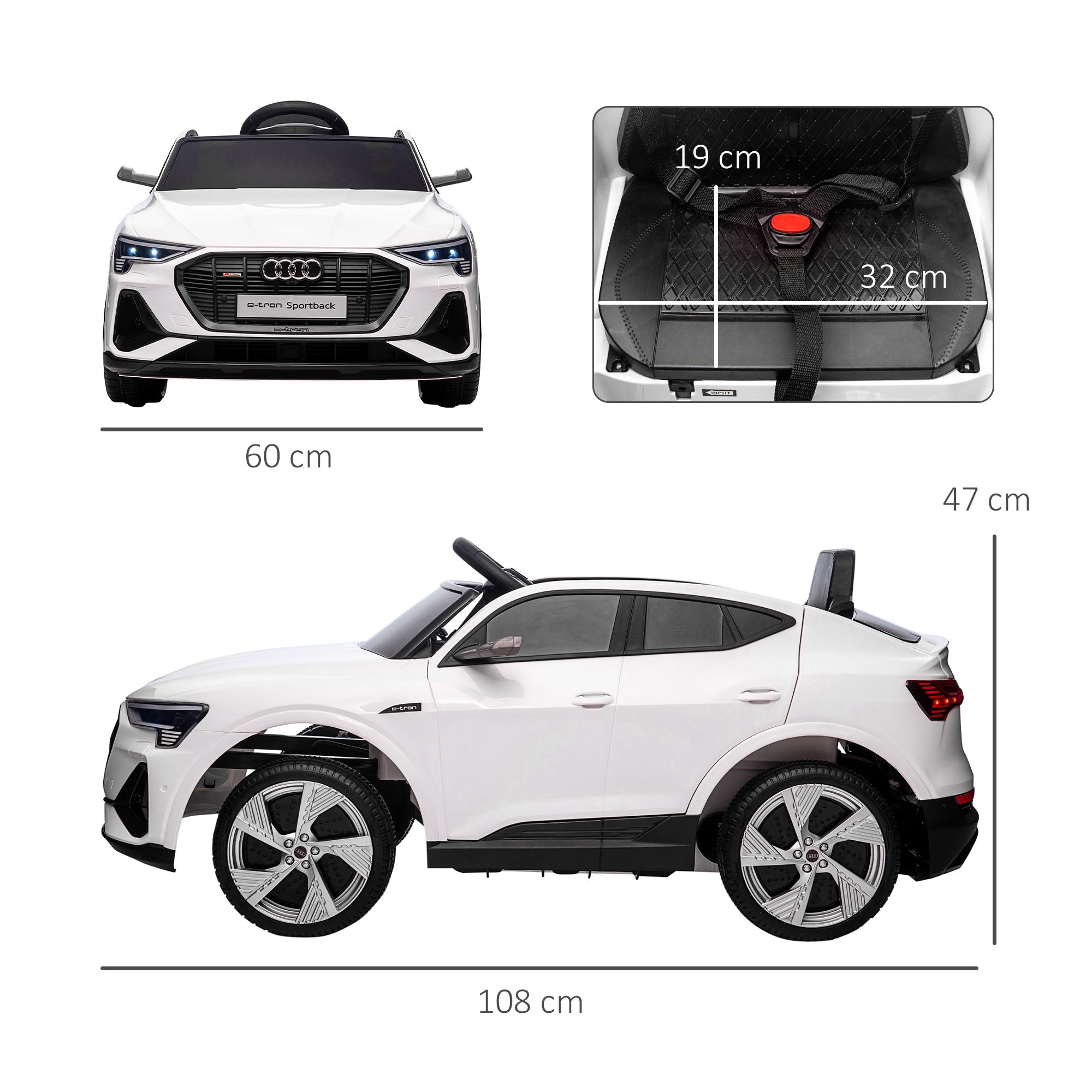 Electric Kids Car 12V Electric Vehicle Audi E-tron Electric Car with Remote Control, Safety Belt, Music (MP3/USB/TF), Kids Vehicle for Children 3-5 Years, 3-5 km/h, White