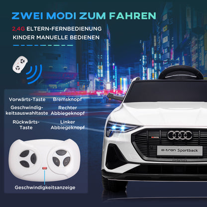Electric Kids Car 12V Electric Vehicle Audi E-tron Electric Car with Remote Control, Safety Belt, Music (MP3/USB/TF), Kids Vehicle for Children 3-5 Years, 3-5 km/h, White