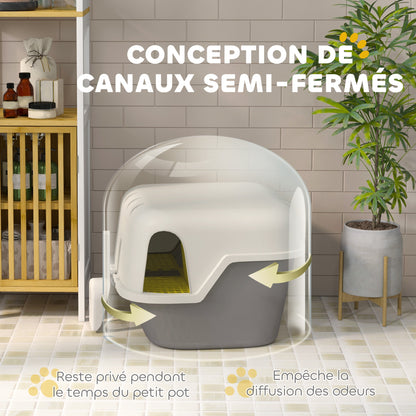 Semi-Enclosed Cat Litter Box, Cat Toilet House with Lockable and Openable Top Lid, Scoop, Door, 50 x 50 x 39 cm, Cream