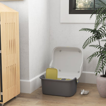 Semi-Enclosed Cat Litter Box, Cat Toilet House with Lockable and Openable Top Lid, Scoop, Door, 50 x 50 x 39 cm, Cream