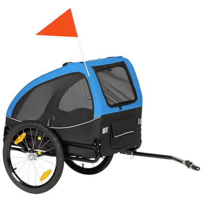 Foldable Dog Bike Trailer with Reflectors, Mesh Windows, Wheels, Rear Door & Safety Flag — Blue — Holds up to 44 lb