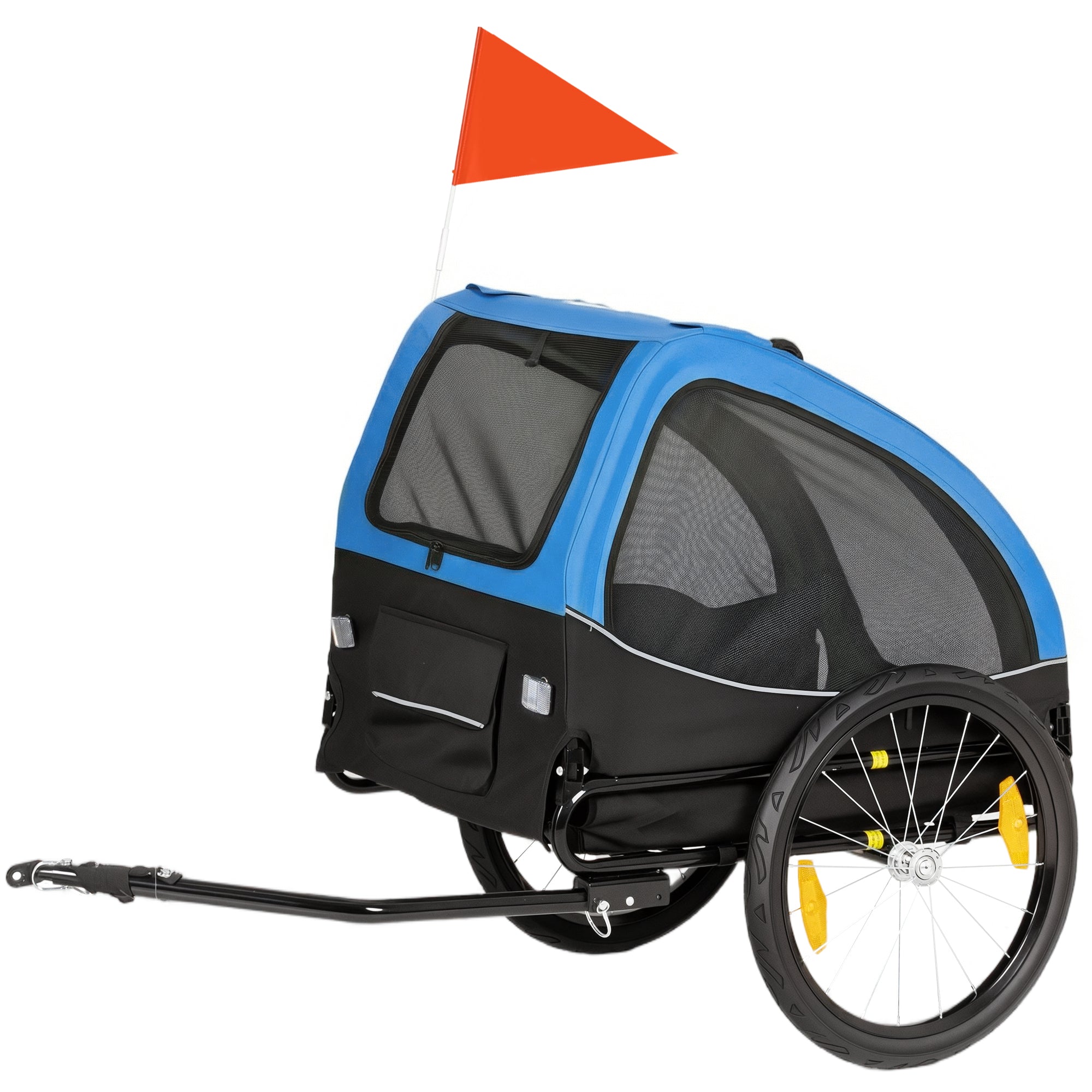 Foldable Dog Bike Trailer with Reflectors, Mesh Windows, Wheels, Rear Door & Safety Flag — Blue — Holds up to 44 lb