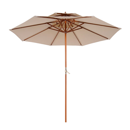 Straight Wooden Garden Parasol Round Parasol Polyester 180 g/m² 2 Roof dia. 2.7 x 2.6H m beige