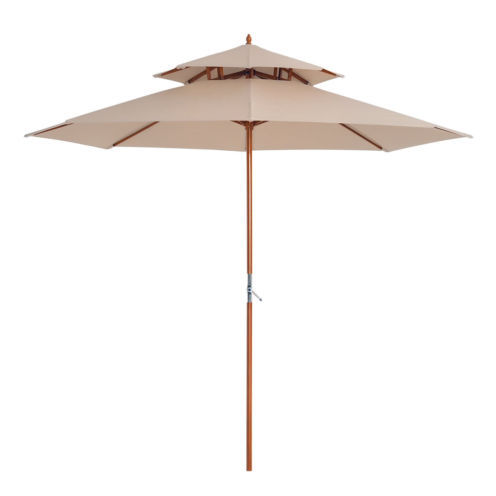Straight Wooden Garden Parasol Round Parasol Polyester 180 g/m² 2 Roof dia. 2.7 x 2.6H m beige