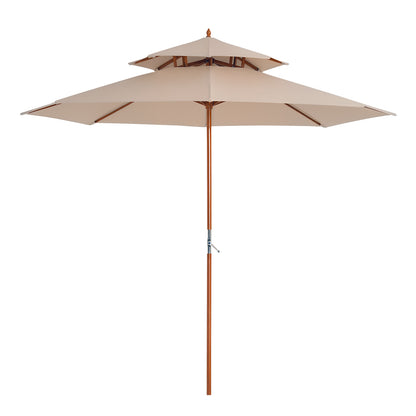 Straight Wooden Garden Parasol Round Parasol Polyester 180 g/m² 2 Roof dia. 2.7 x 2.6H m beige
