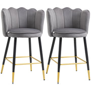 Set of 2 Velvet Bar Stools with Footrest and Steel Base, 59x52x90cm, Dark Gray