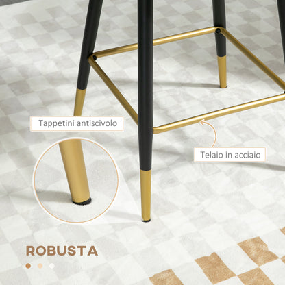 Set of 2 Velvet Bar Stools with Footrest and Steel Base, 59x52x90cm, Dark Gray