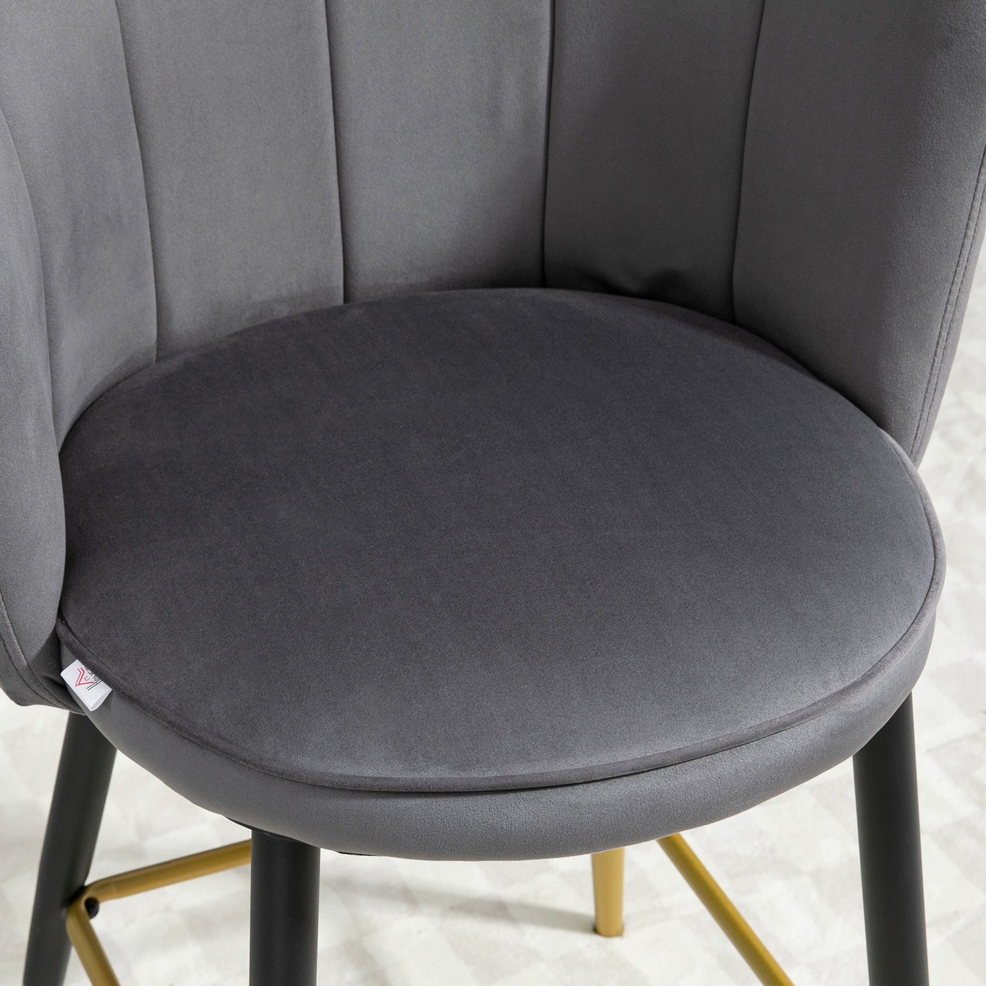 Set of 2 Velvet Bar Stools with Footrest and Steel Base, 59x52x90cm, Dark Gray
