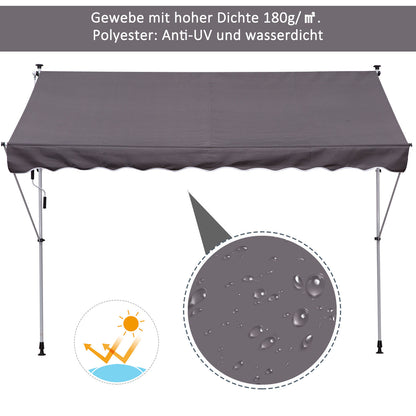 Clamp Awning with Hand Crank Adjustable Height Retractable Awning Dirt-Repellent, Weather-Resistant Balcony Awning 150cm Wide Patio Awning for Terrace Balcony Porch Gray