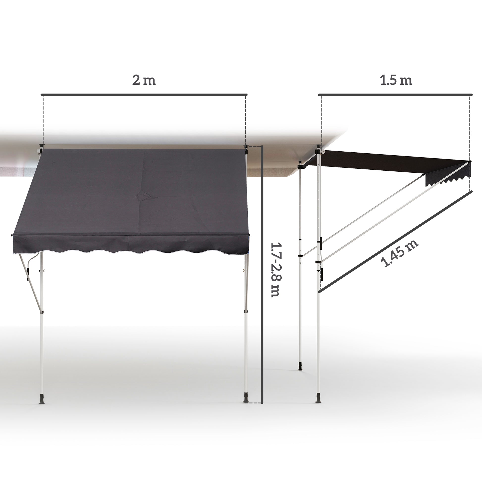 Clamp Awning with Hand Crank Adjustable Height Retractable Awning Dirt-Repellent, Weather-Resistant Balcony Awning 150cm Wide Patio Awning for Terrace Balcony Porch Gray