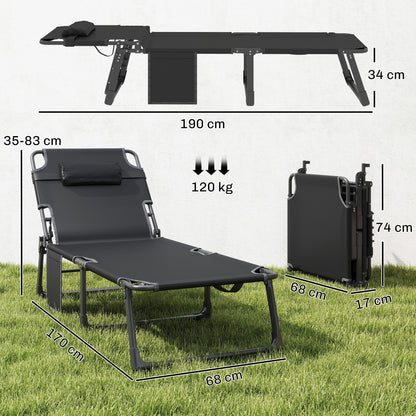 Folding Sun Lounger – Wide 5-Position Adjustable Garden Recliner with Padded Mattress, Headrest & Side Pocket, Breathable Mesh Relax Chair for Garden, Patio, Pool (Cream White)