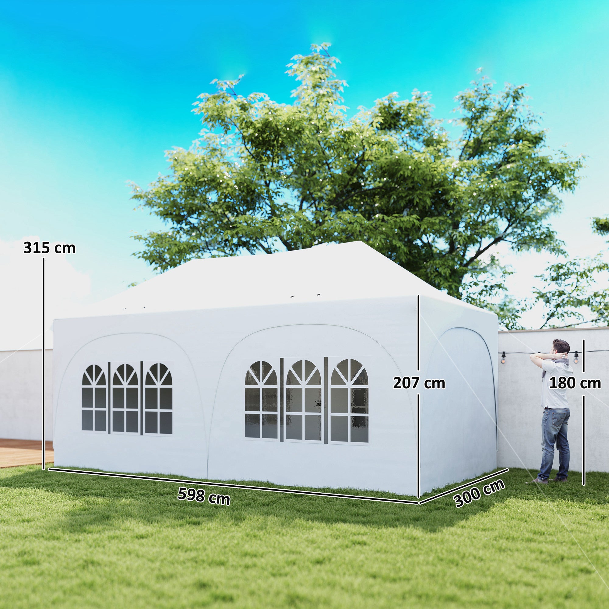 3 x 6 m Waterproof Pop-Up Gazebo — Adjustable Height, Pointed Roof, Drainage Vents, Removable Sidewalls, UPF30+ Sun Protection — Folding Party & Garden Tent, White
