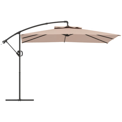 3x3.25m Offset Umbrella with 360° Adjustable Canopy, Cross Base, Air Vents, and Crank, Tilted Garden Umbrella in Metal and Polyester, for Courtyard, Terrace, Khaki