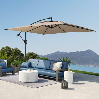 3x3.25m Offset Umbrella with 360° Adjustable Canopy, Cross Base, Air Vents, and Crank, Tilted Garden Umbrella in Metal and Polyester, for Courtyard, Terrace, Khaki