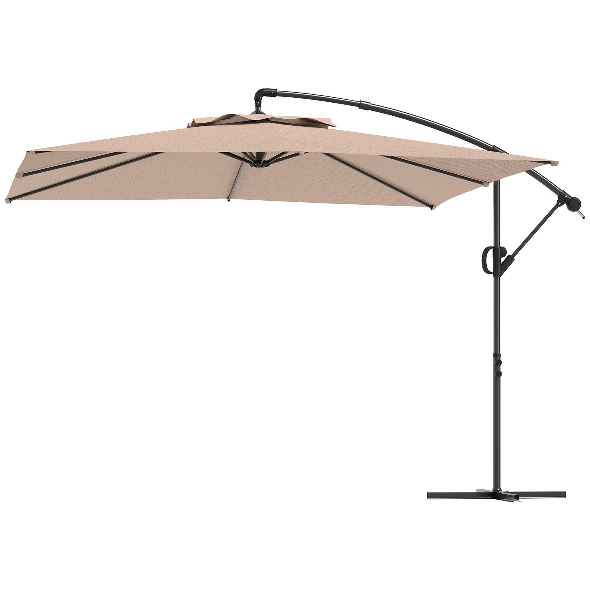 3x3.25m Offset Umbrella with 360° Adjustable Canopy, Cross Base, Air Vents, and Crank, Tilted Garden Umbrella in Metal and Polyester, for Courtyard, Terrace, Khaki
