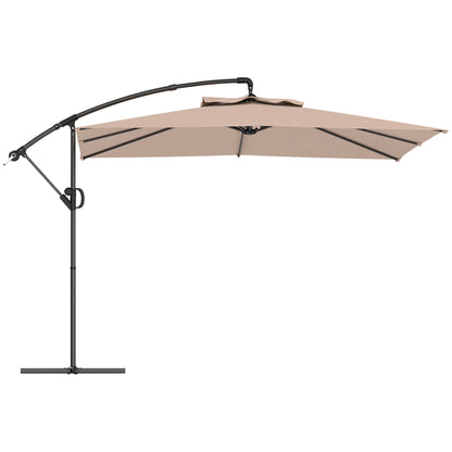 3x3.25m Offset Umbrella with 360° Adjustable Canopy, Cross Base, Air Vents, and Crank, Tilted Garden Umbrella in Metal and Polyester, for Courtyard, Terrace, Khaki