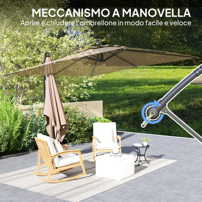 3x3.25m Offset Umbrella with 360° Adjustable Canopy, Cross Base, Air Vents, and Crank, Tilted Garden Umbrella in Metal and Polyester, for Courtyard, Terrace, Khaki