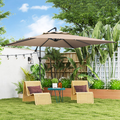 3x3.25m Offset Umbrella with 360° Adjustable Canopy, Cross Base, Air Vents, and Crank, Tilted Garden Umbrella in Metal and Polyester, for Courtyard, Terrace, Khaki
