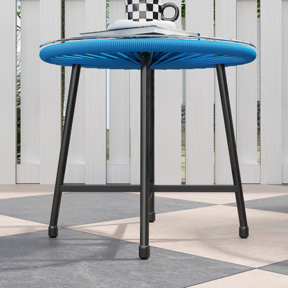 Outdoor Garden Lounge Set with 2 Blue Woven Resin Rattan Chairs, Tempered Glass Outdoor Table, Garden Furniture for Balcony Terrace Patio, Blue